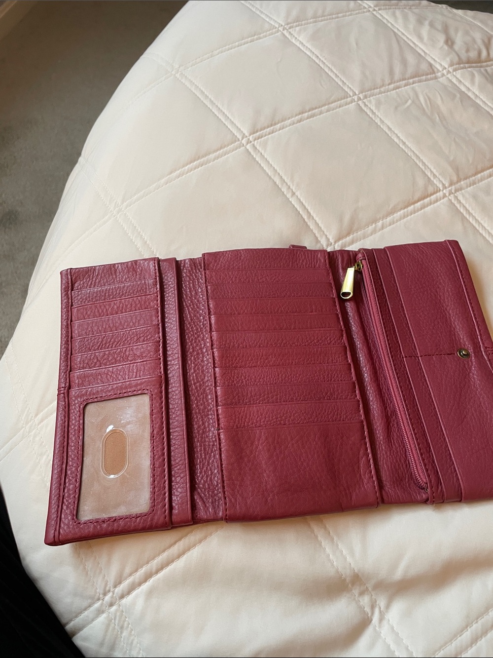 HOBO Leather Fold-Over Wallet in Deep Raspberry - Picture 2 of 6